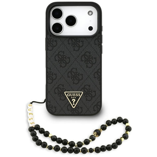 Калъф MagSafe за Apple iPhone 17 Pro Max, Guess, 4G Triangle Logo с връзка за носене, Черен