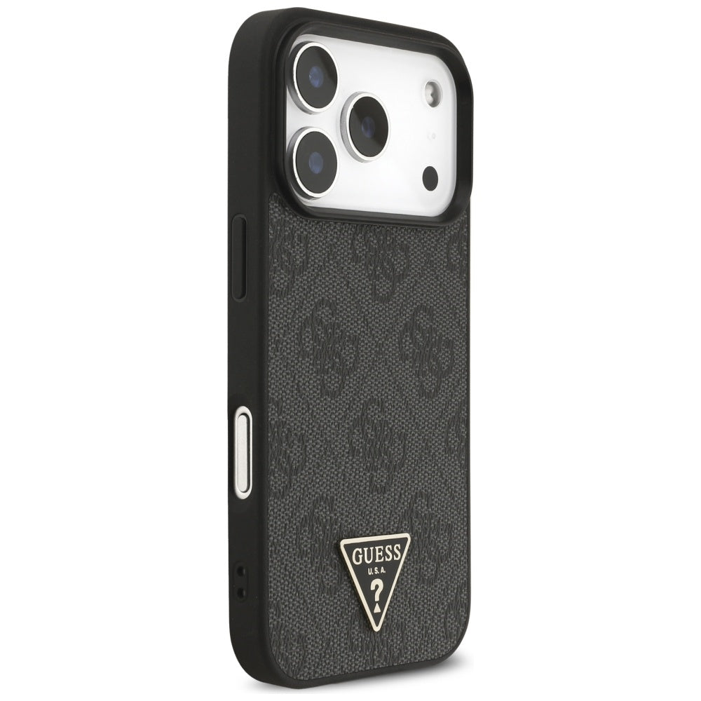 Калъф MagSafe за Apple iPhone 17 Pro Max, Guess, 4G Triangle Logo с връзка за носене, Черен