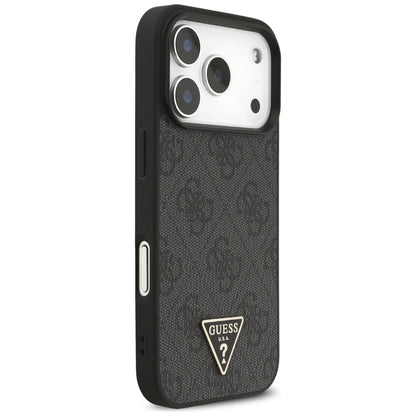Калъф MagSafe за Apple iPhone 17 Pro Max, Guess, 4G Triangle Logo с връзка за носене, Черен