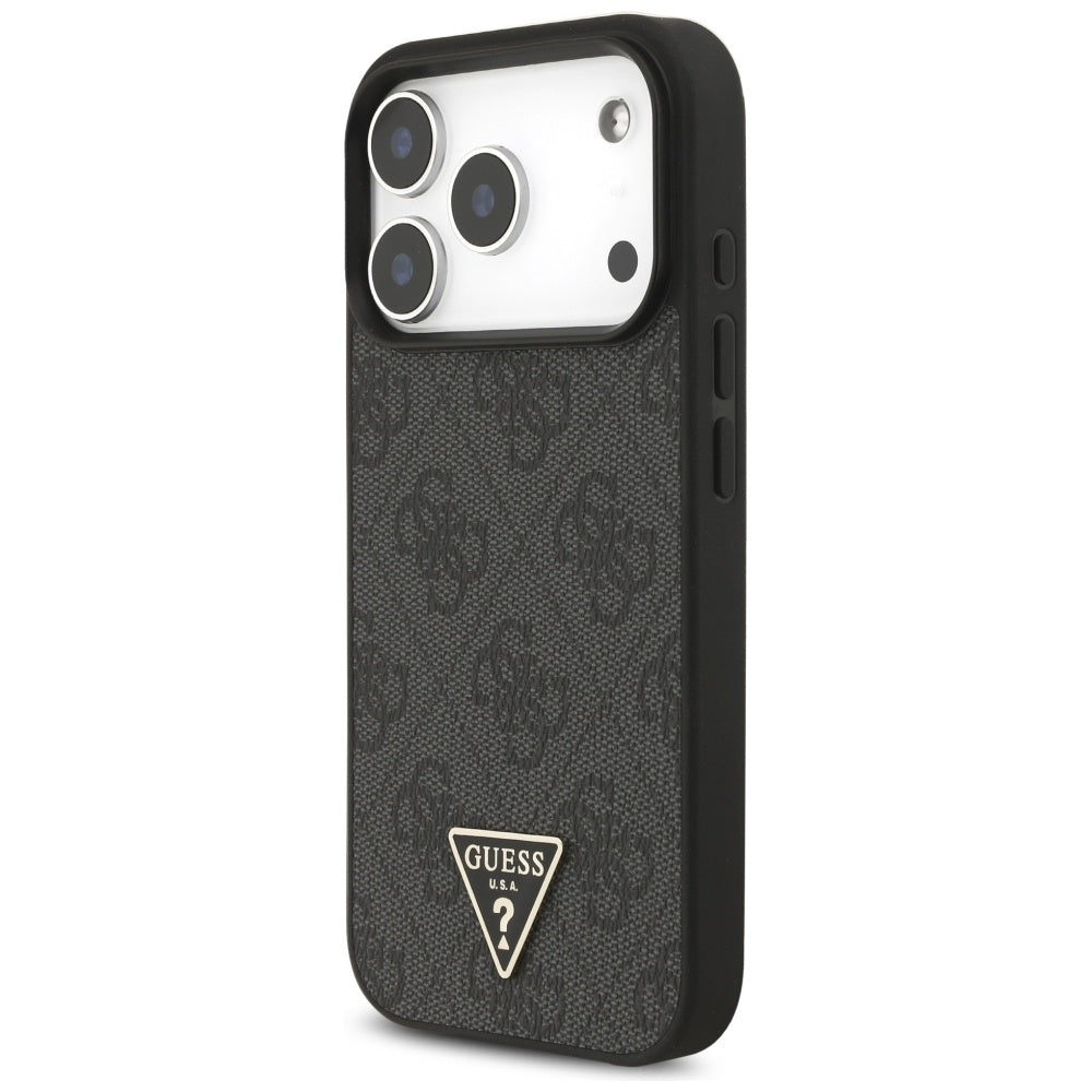 Калъф MagSafe за Apple iPhone 17 Pro Max, Guess, 4G Triangle Logo с връзка за носене, Черен