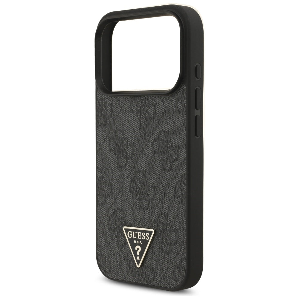 Калъф MagSafe за Apple iPhone 17 Pro Max, Guess, 4G Triangle Logo с връзка за носене, Черен