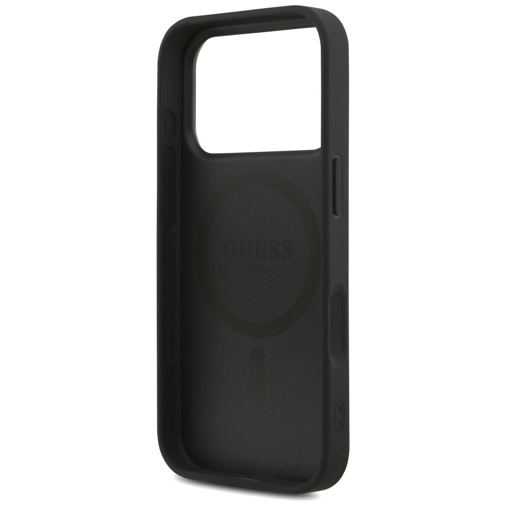Калъф MagSafe за Apple iPhone 17 Pro Max, Guess, 4G Triangle Logo с връзка за носене, Черен