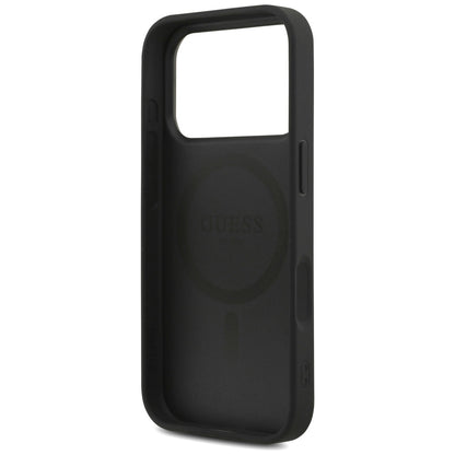 Калъф MagSafe за Apple iPhone 17 Pro Max, Guess, 4G Triangle Logo с връзка за носене, Черен