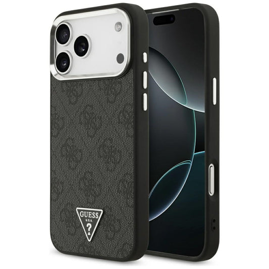 MagSafe Case for Apple iPhone 17 Pro Max, Guess, 4G Triangle Logo, Black Silver