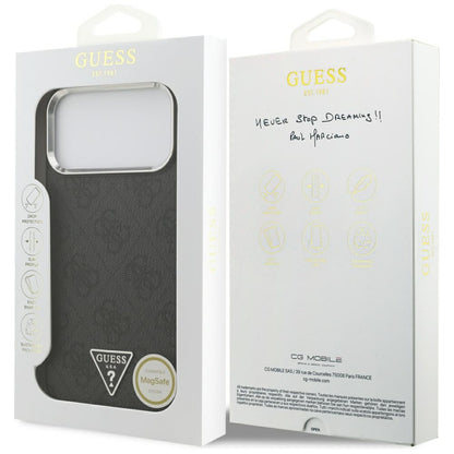 MagSafe Case for Apple iPhone 17 Pro Max, Guess, 4G Triangle Logo, Black Silver