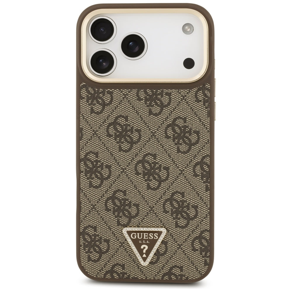 Калъф MagSafe за Apple iPhone 17 Pro Max, Guess, 4G Triangle Logo with Big Strap, Кафяв