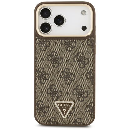 Калъф MagSafe за Apple iPhone 17 Pro Max, Guess, 4G Triangle Logo with Big Strap, Кафяв