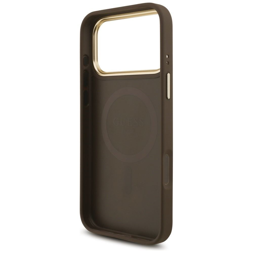 Калъф MagSafe за Apple iPhone 17 Pro Max, Guess, 4G Triangle Logo with Big Strap, Кафяв