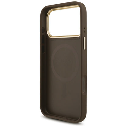 Калъф MagSafe за Apple iPhone 17 Pro Max, Guess, 4G Triangle Logo with Big Strap, Кафяв