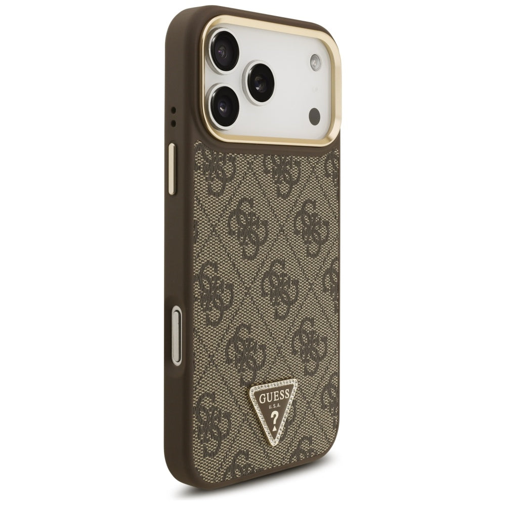 Калъф MagSafe за Apple iPhone 17 Pro Max, Guess, 4G Triangle Logo with Big Strap, Кафяв