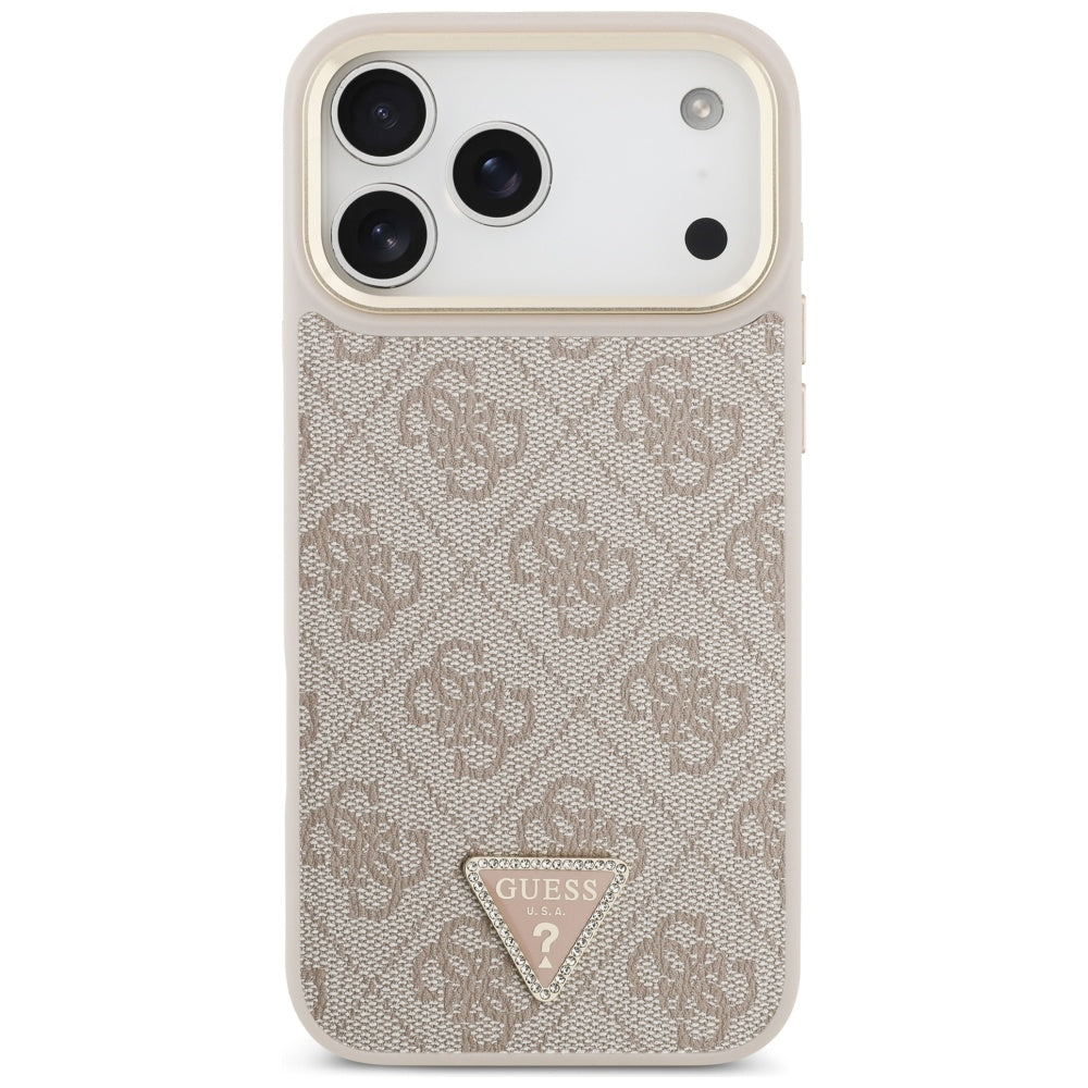 Калъф MagSafe за Apple iPhone 17 Pro Max, Guess, 4G Triangle Logo with Big Strap, Розов