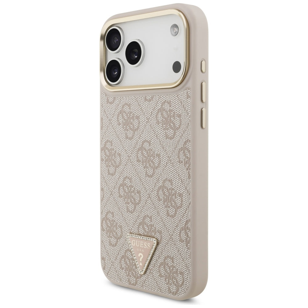 Калъф MagSafe за Apple iPhone 17 Pro Max, Guess, 4G Triangle Logo with Big Strap, Розов