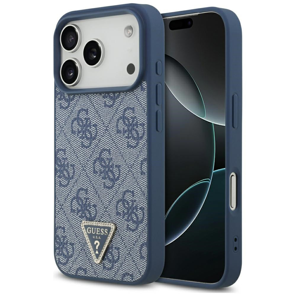 Калъф MagSafe за Apple iPhone 17 Pro Max, Guess, 4G Triangle Strass, Син