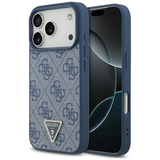 Калъф MagSafe за Apple iPhone 17 Pro Max, Guess, 4G Triangle Strass, Син