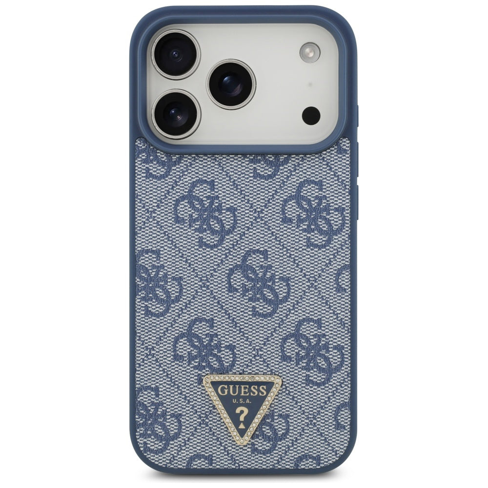 Калъф MagSafe за Apple iPhone 17 Pro Max, Guess, 4G Triangle Strass, Син