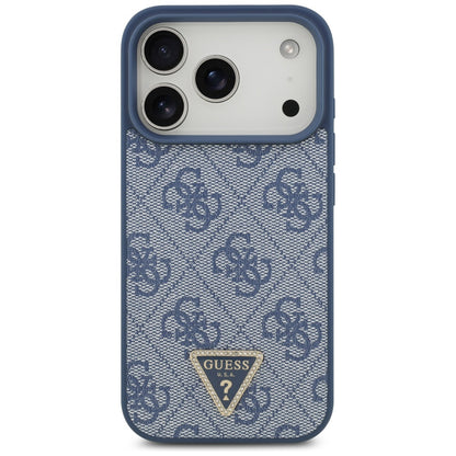 Калъф MagSafe за Apple iPhone 17 Pro Max, Guess, 4G Triangle Strass, Син