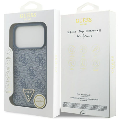 Калъф MagSafe за Apple iPhone 17 Pro Max, Guess, 4G Triangle Strass, Син