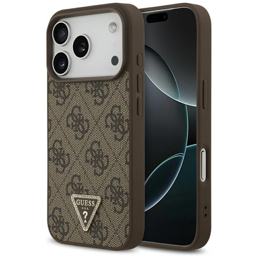 Калъф MagSafe за Apple iPhone 17 Pro Max, Guess, 4G Triangle Strass, Кафяв