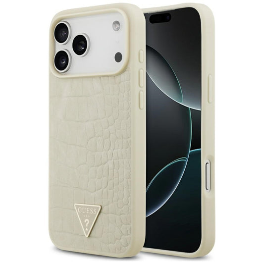 Калъф MagSafe за Apple iPhone 17 Pro Max, Guess, Croco Triangle Logo, Златист