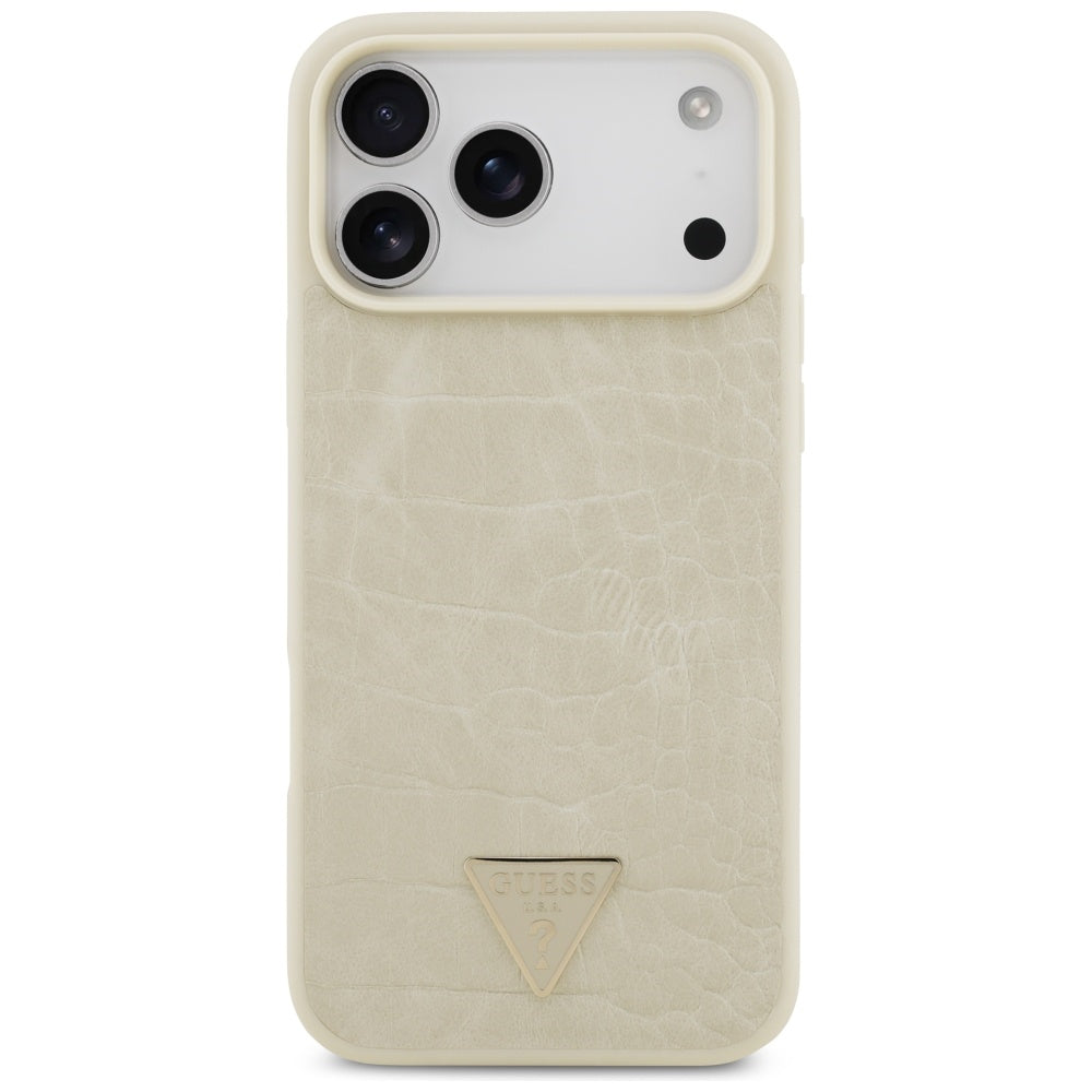 Калъф MagSafe за Apple iPhone 17 Pro Max, Guess, Croco Triangle Logo, Златист
