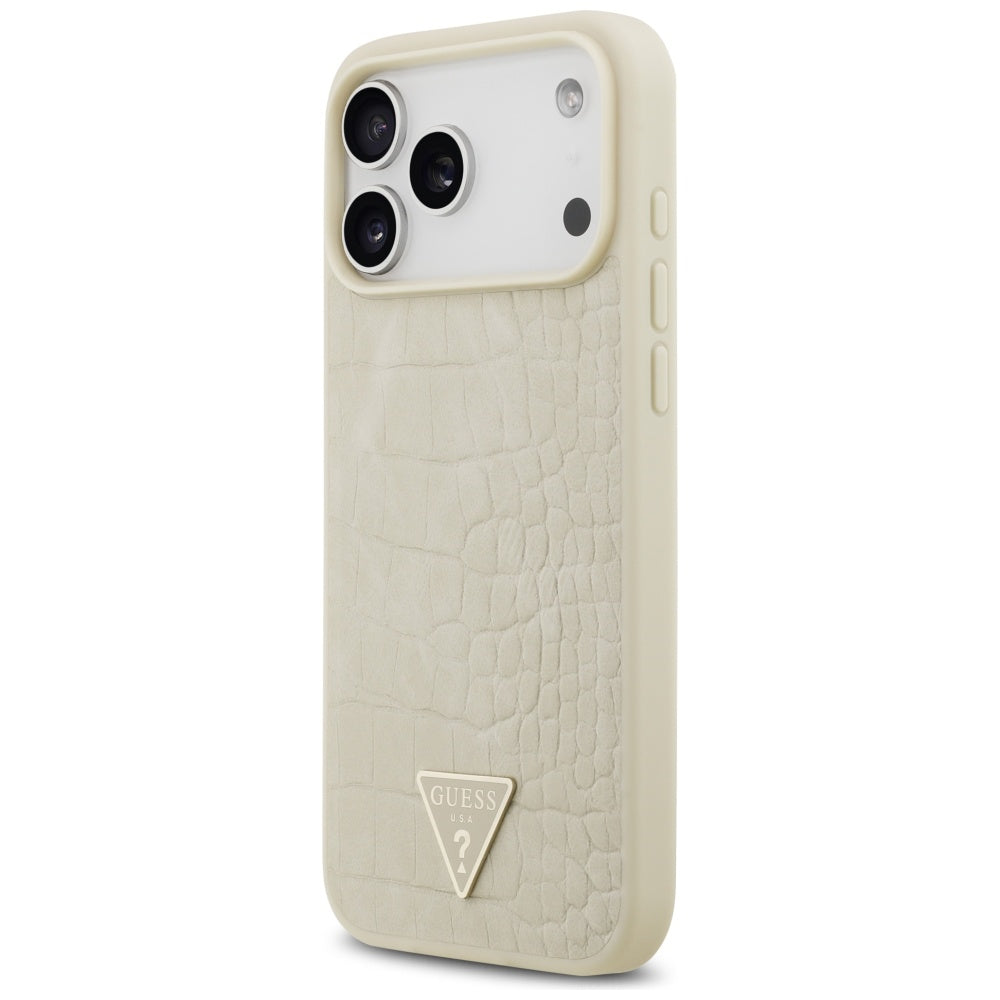 Калъф MagSafe за Apple iPhone 17 Pro Max, Guess, Croco Triangle Logo, Златист