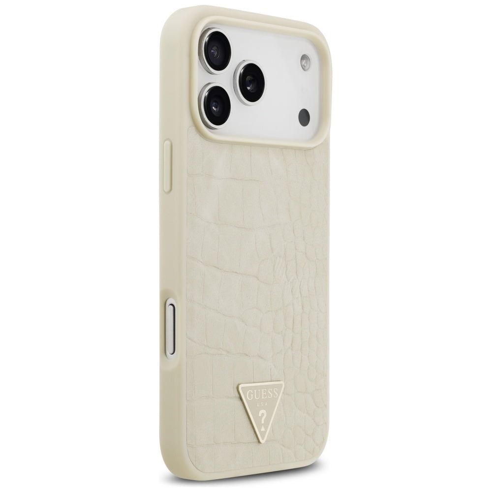 Калъф MagSafe за Apple iPhone 17 Pro Max, Guess, Croco Triangle Logo, Златист
