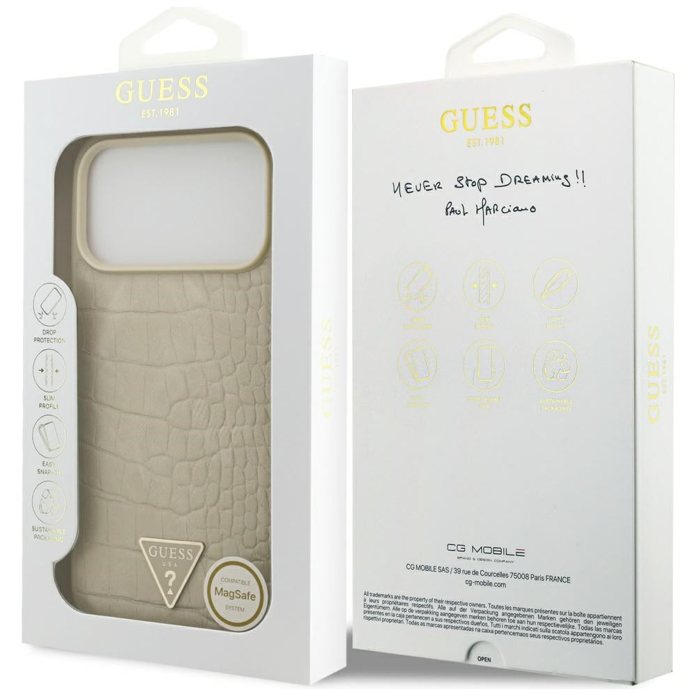 Калъф MagSafe за Apple iPhone 17 Pro Max, Guess, Croco Triangle Logo, Златист