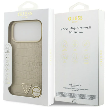 Калъф MagSafe за Apple iPhone 17 Pro Max, Guess, Croco Triangle Logo, Златист
