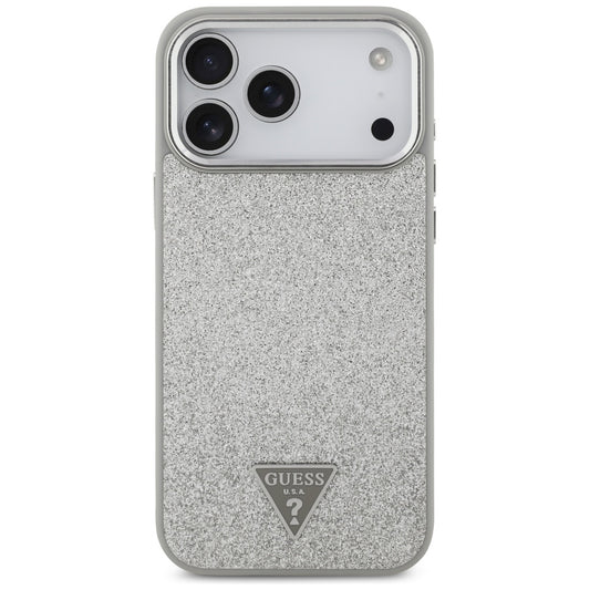 Калъф MagSafe за Apple iPhone 17 Pro Max, Guess, Glitter Triangle Logo, Сребрист