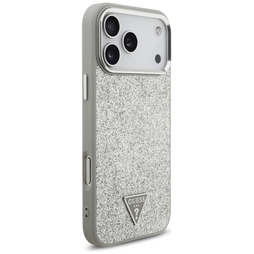 Калъф MagSafe за Apple iPhone 17 Pro Max, Guess, Glitter Triangle Logo, Сребрист