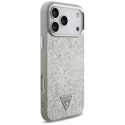 Калъф MagSafe за Apple iPhone 17 Pro Max, Guess, Glitter Triangle Logo, Сребрист