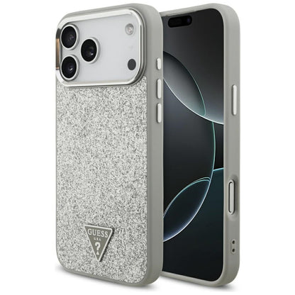 Калъф MagSafe за Apple iPhone 17 Pro Max, Guess, Glitter Triangle Logo, Сребрист
