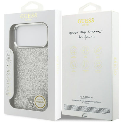 Калъф MagSafe за Apple iPhone 17 Pro Max, Guess, Glitter Triangle Logo, Сребрист
