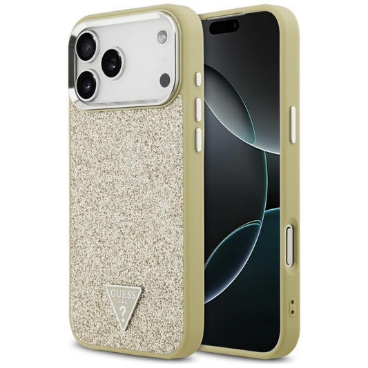 Калъф MagSafe за Apple iPhone 17 Pro Max, Guess, Glitter Triangle Logo, Златист