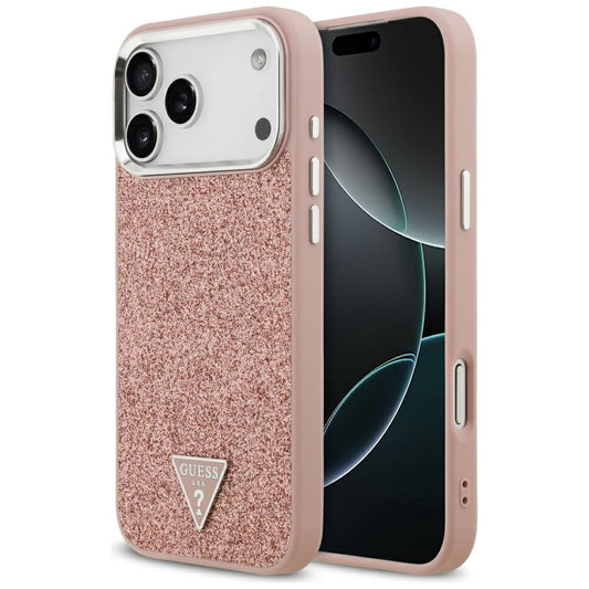 Калъф MagSafe за Apple iPhone 17 Pro Max, Guess, Glitter Triangle Logo, Розов