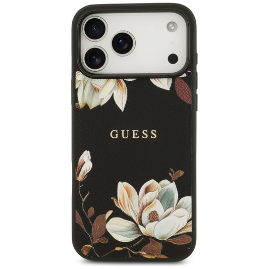 Калъф MagSafe за Apple iPhone 17 Pro Max, Guess, Grained Flowers, Черен