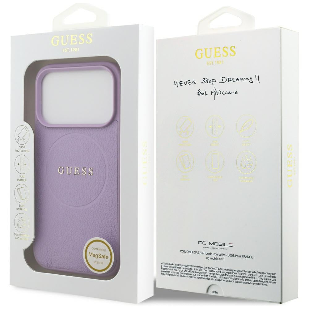 MagSafe Case for Apple iPhone 17 Pro Max, Guess, Grained Gold Ring, Purple