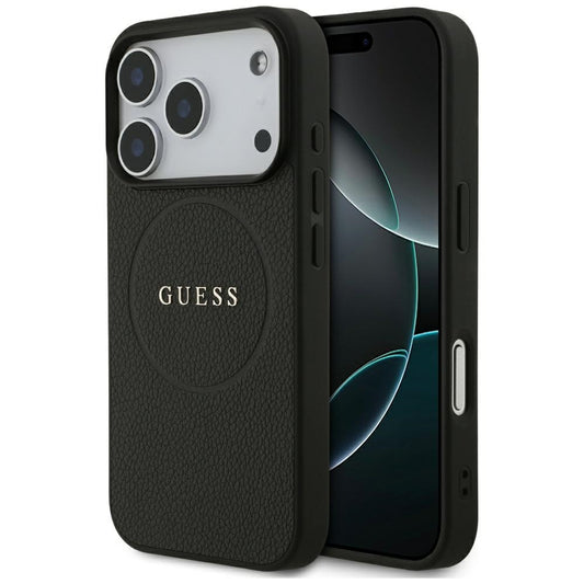 MagSafe Case for Apple iPhone 17 Pro Max, Guess, Grained Gold Ring, Black