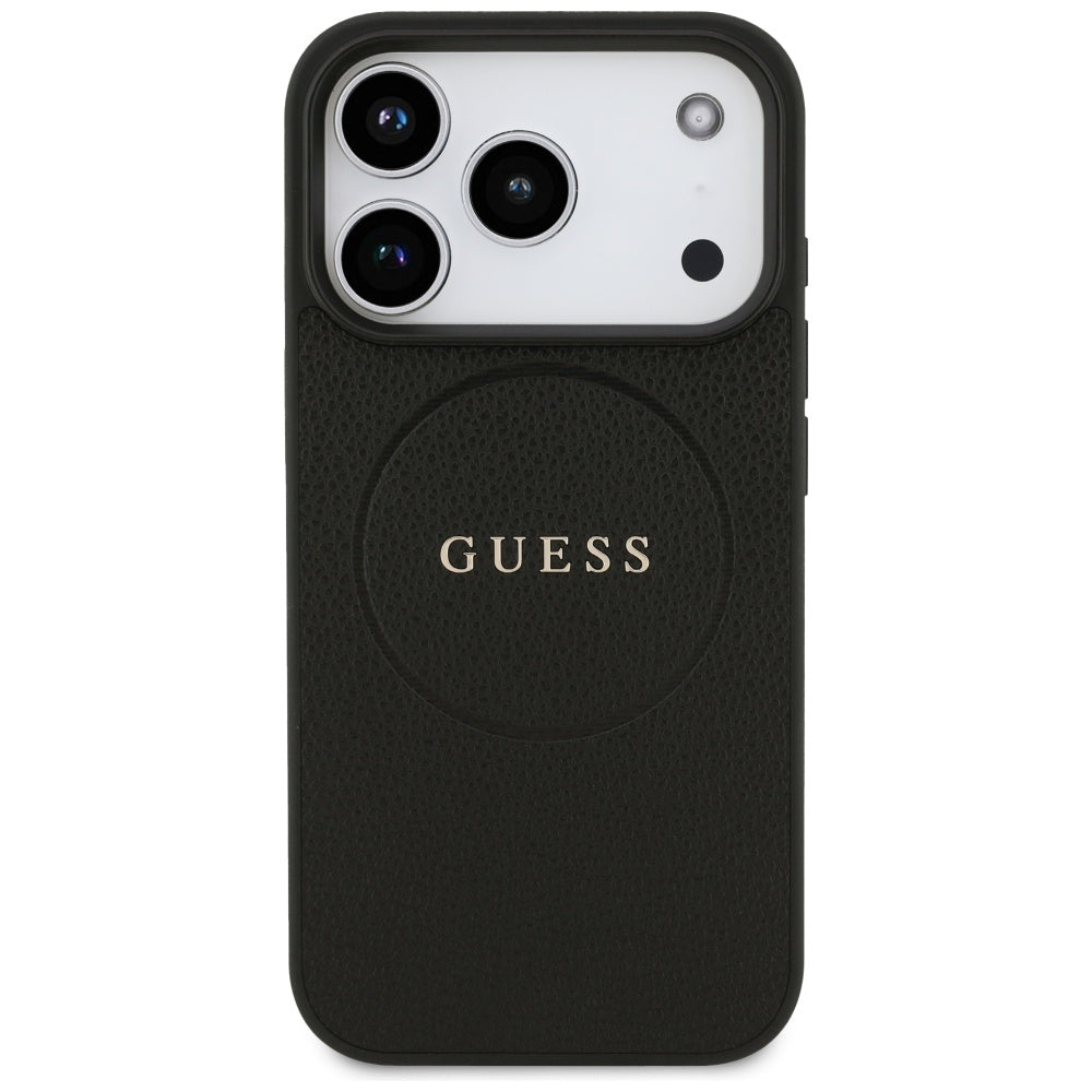 MagSafe Case for Apple iPhone 17 Pro Max, Guess, Grained Gold Ring, Black