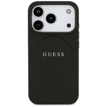 MagSafe Case for Apple iPhone 17 Pro Max, Guess, Grained Gold Ring, Black