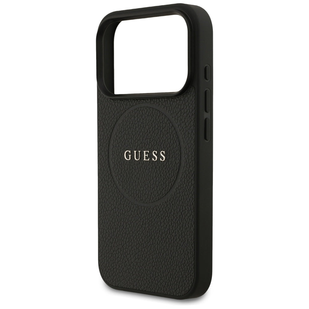 MagSafe Case for Apple iPhone 17 Pro Max, Guess, Grained Gold Ring, Black