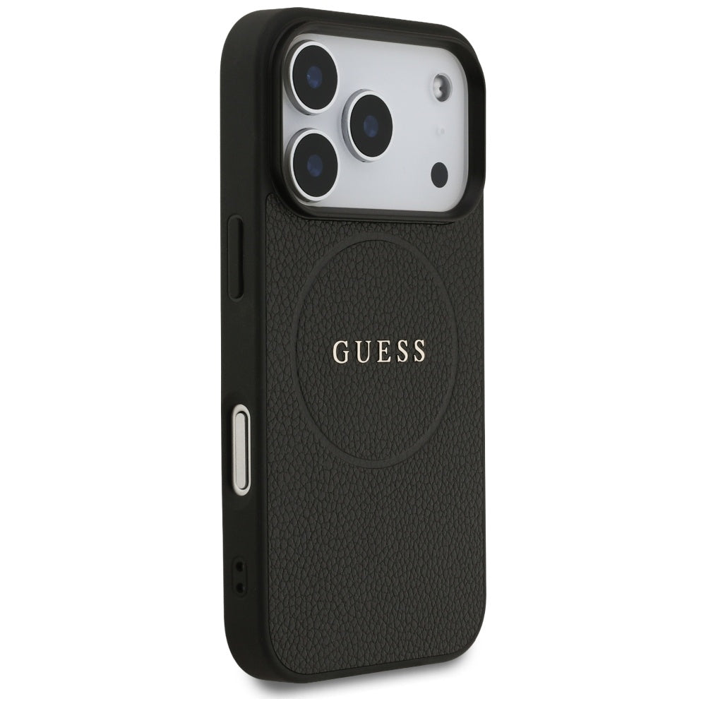 MagSafe Case for Apple iPhone 17 Pro Max, Guess, Grained Gold Ring, Black