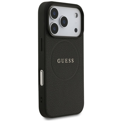 MagSafe Case for Apple iPhone 17 Pro Max, Guess, Grained Gold Ring, Black