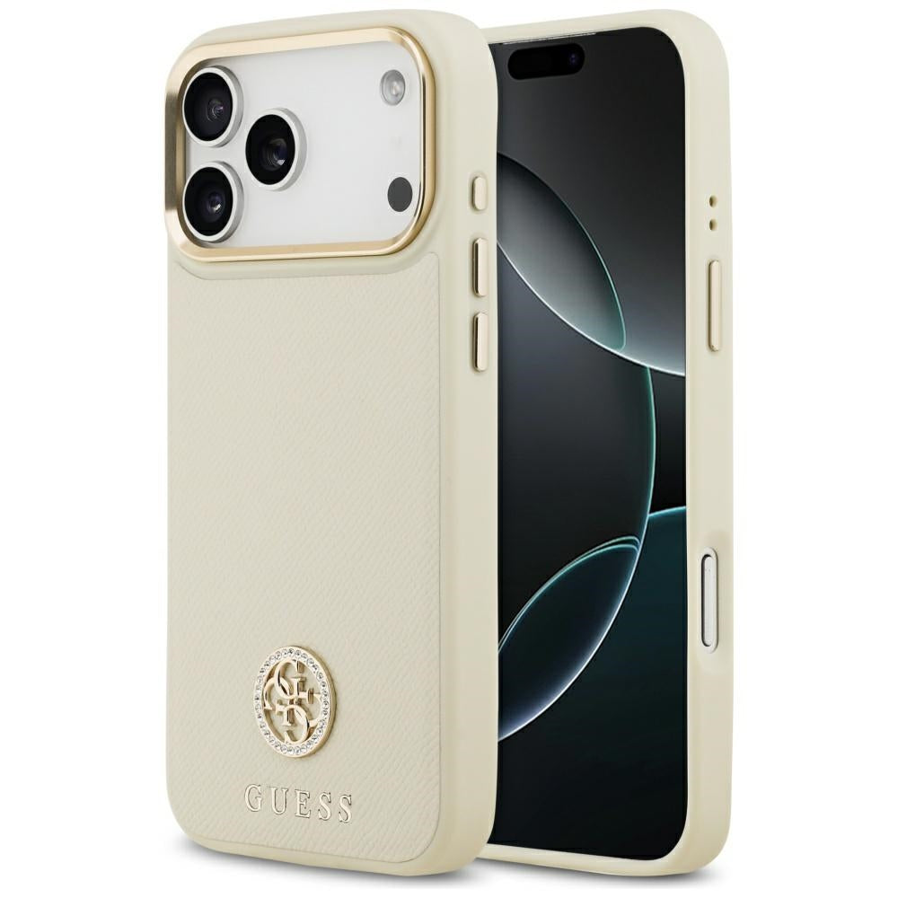 Калъф MagSafe за Apple iPhone 17 Pro Max, Guess, Grained Strass Logo, Бежов