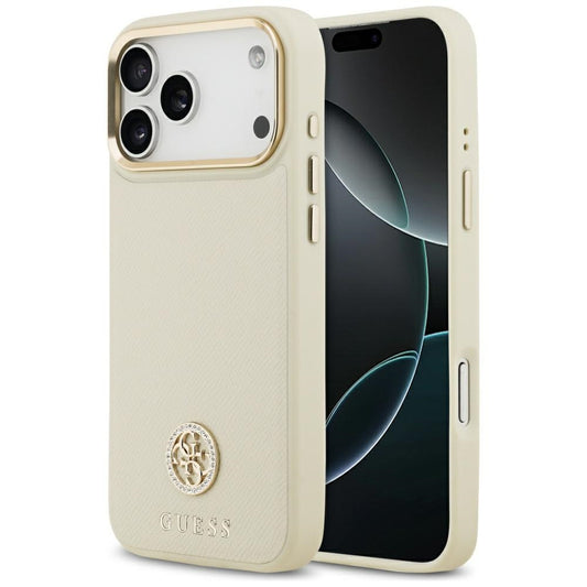Калъф MagSafe за Apple iPhone 17 Pro Max, Guess, Grained Strass Logo, Бежов