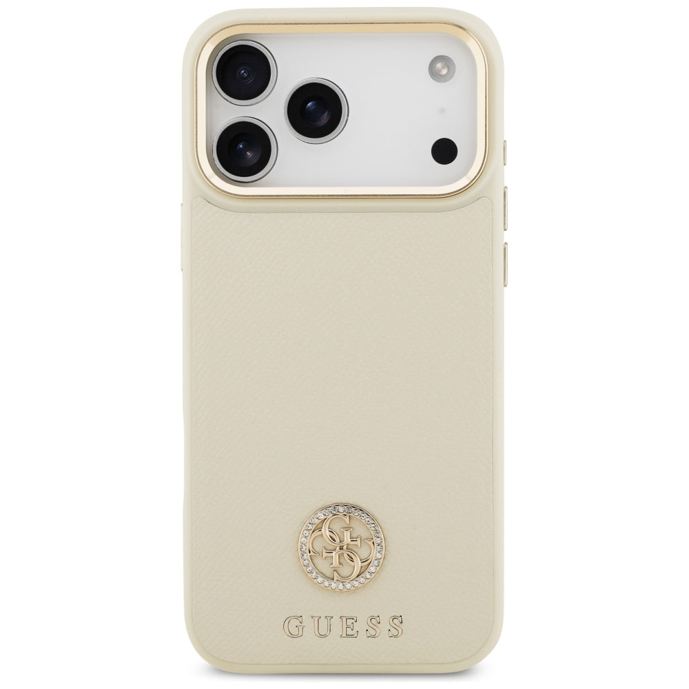 Калъф MagSafe за Apple iPhone 17 Pro Max, Guess, Grained Strass Logo, Бежов