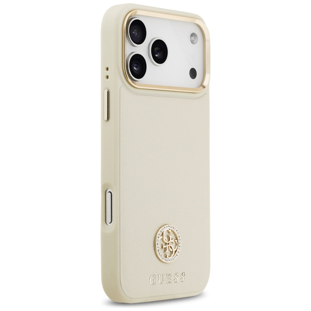 Калъф MagSafe за Apple iPhone 17 Pro Max, Guess, Grained Strass Logo, Бежов