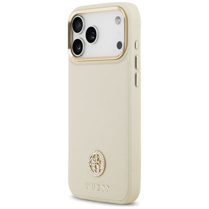 Калъф MagSafe за Apple iPhone 17 Pro Max, Guess, Grained Strass Logo, Бежов