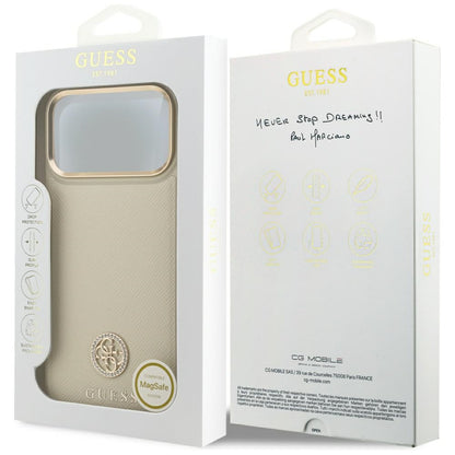 Калъф MagSafe за Apple iPhone 17 Pro Max, Guess, Grained Strass Logo, Бежов
