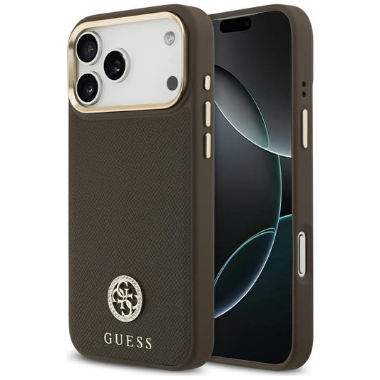 Калъф MagSafe за Apple iPhone 17 Pro Max, Guess, Grained Strass Logo, Кафяв